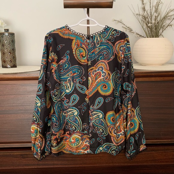 J. Crew Paisley Print Long-Sleeve Silk Blouse, Size Large/XL - Picture 7 of 13